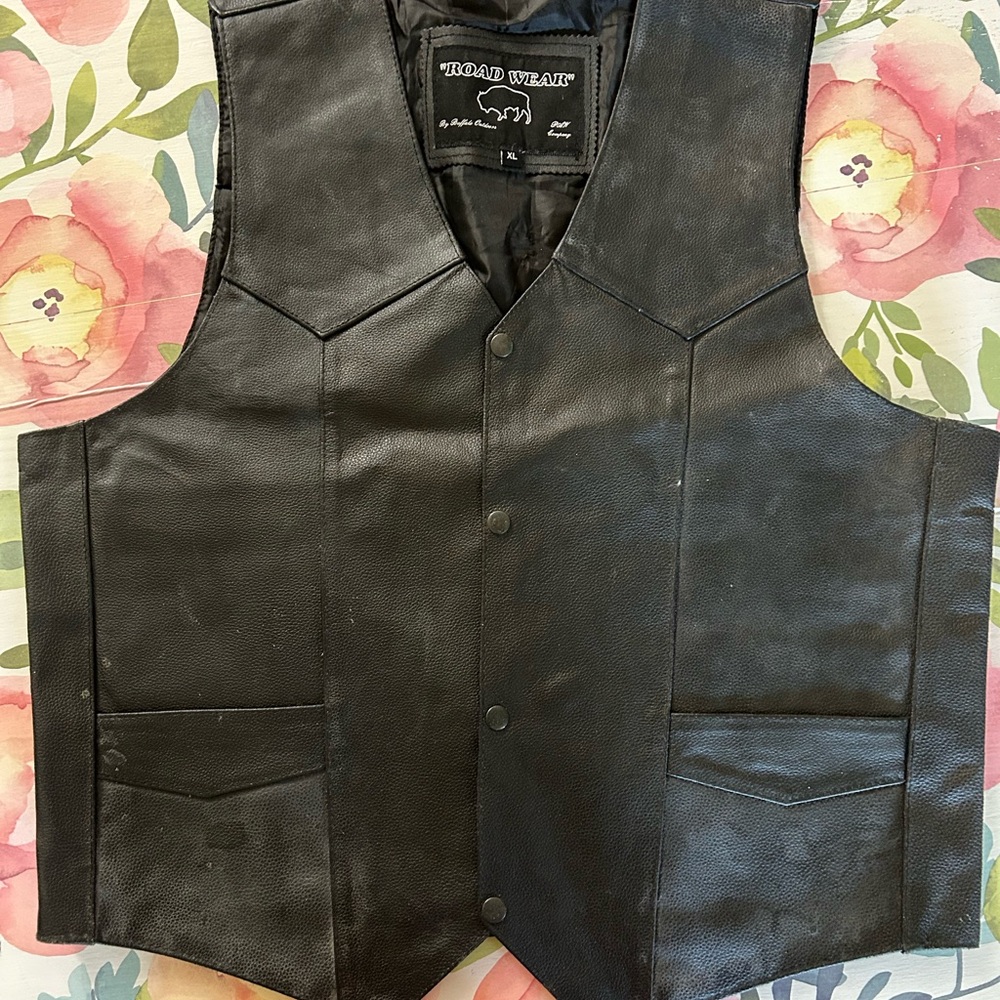 Men's Black Leather Vest by